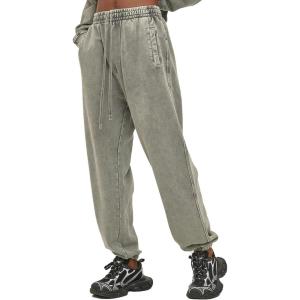 imageFlygo Mens Sweatpants Athletic Acid Washed Cotton Gym Elastic Waist Drawstring Jogger Track Pants Cinch Bottom with PocketsGrey