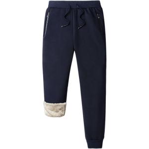 imageFlygo Mens Warm Fleece Joggers Pants Workout Track Sherpa Lined SweatpantsNavy