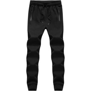 imageFlygo Mens Winter Fleece Pants Active Running Joggers Pant Sweatpants with Zipper PocketsBlack