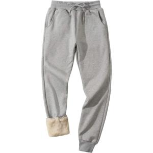 imageFlygo Mens Winter Fleece Pants Sherpa Lined Sweatpants Active Running Jogger PantLight Grey