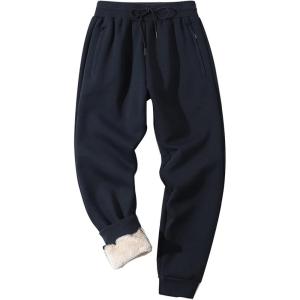 imageFlygo Mens Winter Fleece Sweatepants Sherpa Lined Sports Track Jogger Pants with Zipper PocketsDeepblue