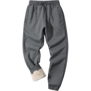 imageFlygo Mens Winter Fleece Sweatepants Sherpa Lined Sports Track Jogger Pants with Zipper PocketsDeepgrey