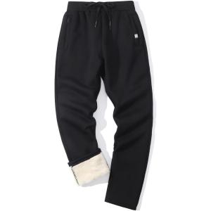 imageFlygo Mens Winter Warm Fleece Jogger Pants Sherpa Lined Sweatpants Active Track Pants02 Black