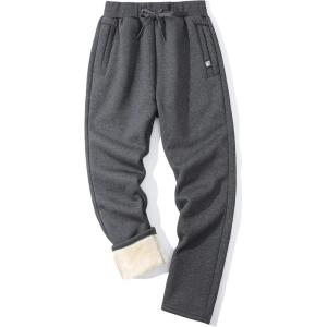 imageFlygo Mens Winter Warm Fleece Jogger Pants Sherpa Lined Sweatpants Active Track Pants02 Grey