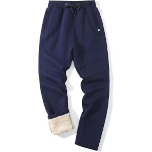 imageFlygo Mens Winter Warm Fleece Jogger Pants Sherpa Lined Sweatpants Active Track Pants02 Navy