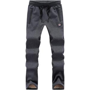 imageFlygo Mens Winter Warm Sherpa Lined Athletic Running Sweatpants Fleece Joggers PantsGrey