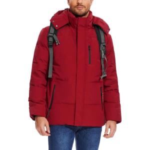 imageFlygo Puffer Jacket Men Down Jackets Winter Coats Waterproof Thicken Insulated Hooded Quilted Parka Snow JacketRed