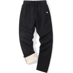 imageMens Warm Jogger Pants Winter Fleece Pants Active Athletic Sherpa Lined SweatpantsBlack