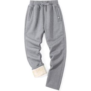 imageMens Warm Jogger Pants Winter Fleece Pants Active Athletic Sherpa Lined SweatpantsLight Grey