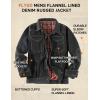 imageFlygo Mens Flannel Lined Denim Jacket Snap Cowboy Cut Western Classic Slim Fit Vintage Heavy Duty Jacket Trucker CoatBlack