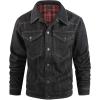 imageFlygo Mens Flannel Lined Denim Jacket Snap Cowboy Cut Western Classic Slim Fit Vintage Heavy Duty Jacket Trucker CoatBlack