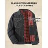 imageFlygo Mens Flannel Lined Denim Jacket Snap Cowboy Cut Western Classic Slim Fit Vintage Heavy Duty Jacket Trucker CoatBlack