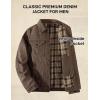 imageFlygo Mens Flannel Lined Denim Jacket Snap Cowboy Cut Western Classic Slim Fit Vintage Heavy Duty Jacket Trucker CoatBrown