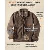 imageFlygo Mens Flannel Lined Denim Jacket Snap Cowboy Cut Western Classic Slim Fit Vintage Heavy Duty Jacket Trucker CoatBrown