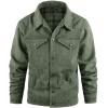 imageFlygo Mens Flannel Lined Denim Jacket Snap Cowboy Cut Western Classic Slim Fit Vintage Heavy Duty Jacket Trucker CoatGreen