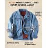 imageFlygo Mens Flannel Lined Denim Jacket Snap Cowboy Cut Western Classic Slim Fit Vintage Heavy Duty Jacket Trucker CoatLightblue