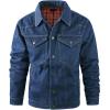 imageFlygo Mens Flannel Lined Denim Jacket Snap Cowboy Cut Western Classic Slim Fit Vintage Heavy Duty Jacket Trucker CoatNavyblue
