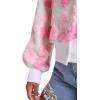imageFlygo Womens Cropped Floral Print Bomber Jacket Warm Fleece Varsity Jacket Casual Button Down Puff Sleeve Coat OuterwearPeach Pink