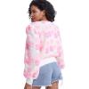 imageFlygo Womens Cropped Floral Print Bomber Jacket Warm Fleece Varsity Jacket Casual Button Down Puff Sleeve Coat OuterwearPeach Pink