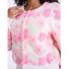 imageFlygo Womens Cropped Floral Print Bomber Jacket Warm Fleece Varsity Jacket Casual Button Down Puff Sleeve Coat OuterwearPeach Pink