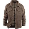 imageFlygo Mens Flannel Lined Denim Jacket Snap Cowboy Cut Western Classic Slim Fit Vintage Heavy Duty Jacket Trucker CoatBrown