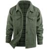 imageFlygo Mens Flannel Lined Denim Jacket Snap Cowboy Cut Western Classic Slim Fit Vintage Heavy Duty Jacket Trucker CoatGreen