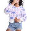 imageFlygo Womens Cropped Floral Print Bomber Jacket Warm Fleece Varsity Jacket Casual Button Down Puff Sleeve Coat OuterwearPurple Pink