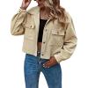 imageFlygo Womens Fashion Cropped Jacket Corduroy Button Down Shirt Shacket Jackets Lightweight Spring Jackets 2025 TrendyKhaki