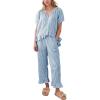 imageFlygo Womens Plaid 2 Piece Pajamas Sets Gingham Button Down Puff Sleeve Babydoll Shirt Ruffle Pants Y2K Pjs Lounge Set