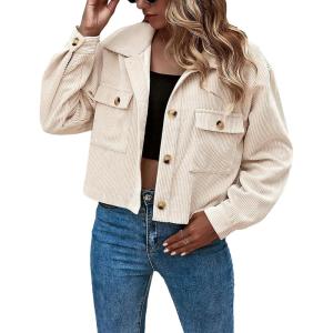 imageFlygo Womens Fashion Cropped Jacket Corduroy Button Down Shirt Shacket Jackets Lightweight Spring Jackets 2025 TrendyApricot