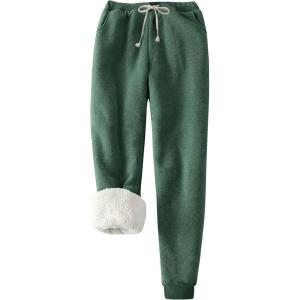 imageFlygo Womens Winter Warm Fleece Joggers Pants Sherpa Lined Athletic Active SweatpantsDustygreen