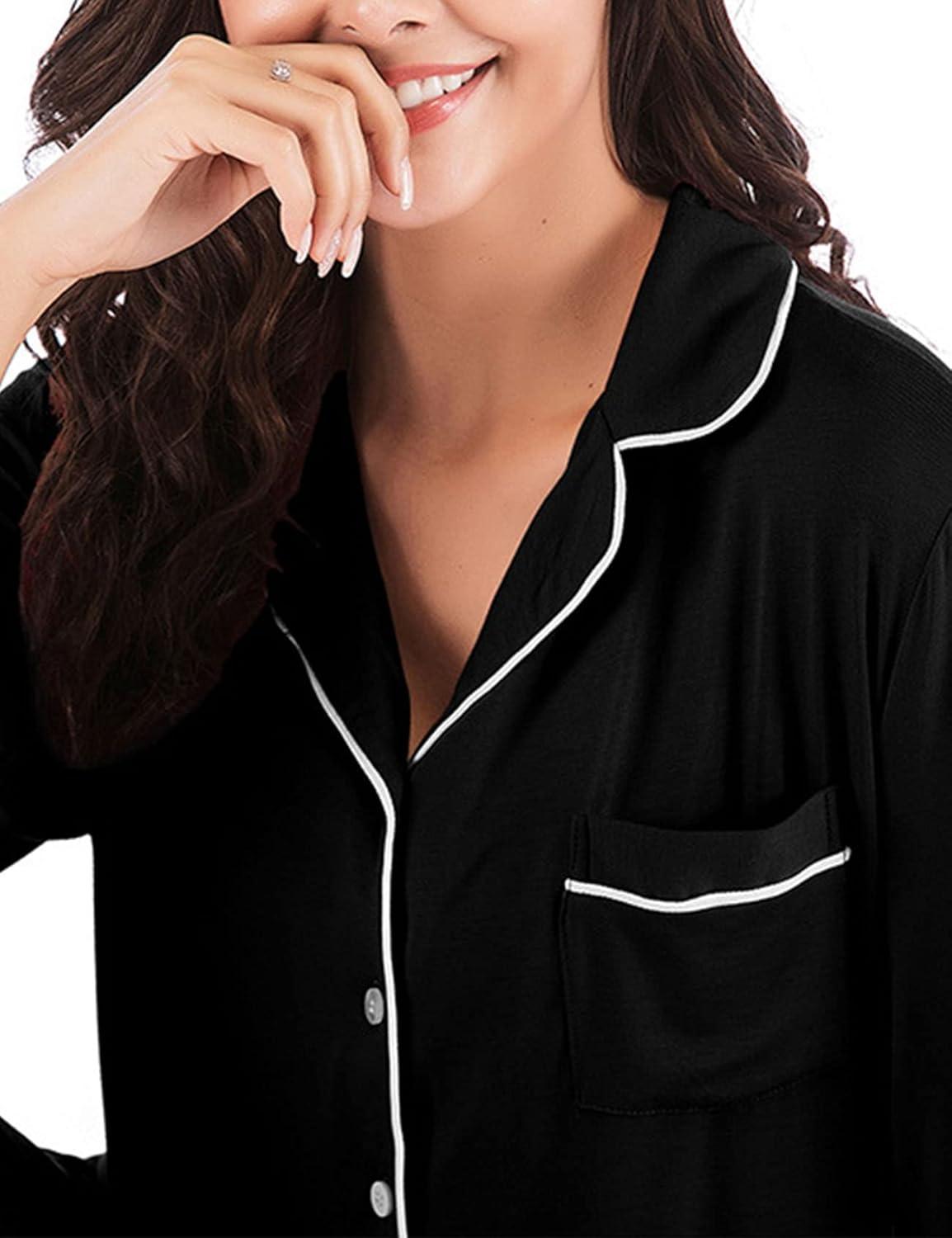 imageFlygo 2 Piece Short Nightwear Classic Short Sleeve Maternity ampamp Nursing Confinement Pajamas Pajama Set WomenBlack