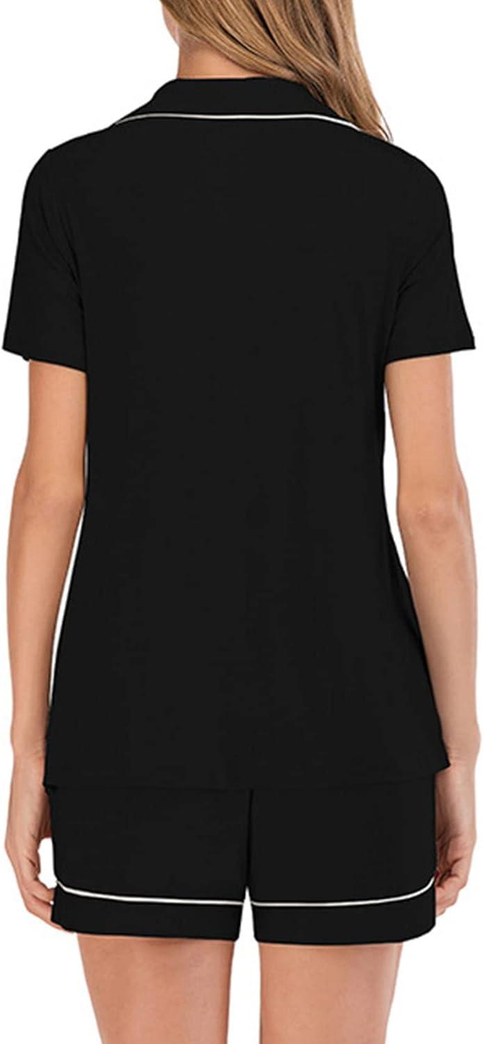 imageFlygo 2 Piece Short Nightwear Classic Short Sleeve Maternity ampamp Nursing Confinement Pajamas Pajama Set WomenBlack