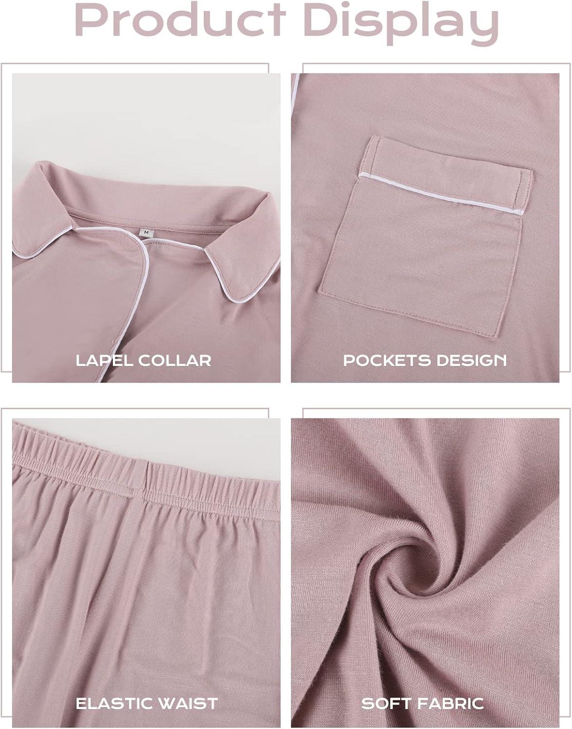 imageFlygo 2 Piece Short Nightwear Classic Short Sleeve Maternity ampamp Nursing Confinement Pajamas Pajama Set WomenPink