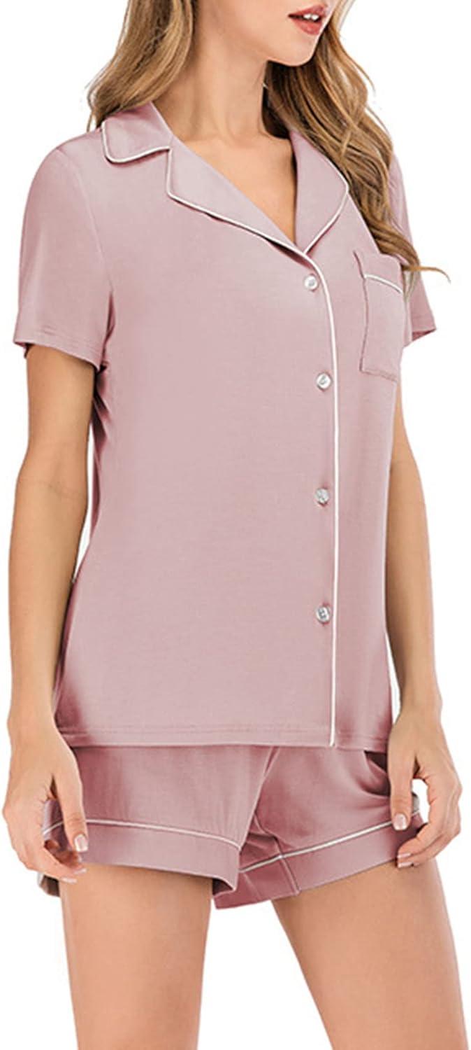 imageFlygo 2 Piece Short Nightwear Classic Short Sleeve Maternity ampamp Nursing Confinement Pajamas Pajama Set WomenPink