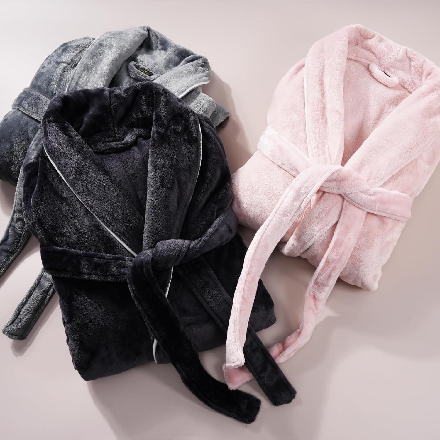 imageFlygo Long Robes for Women Plush Fleece Bathrobes Warm Winter Flannel Fluffy Bath Robe Sleepwear Housecoat Full LengthBlack