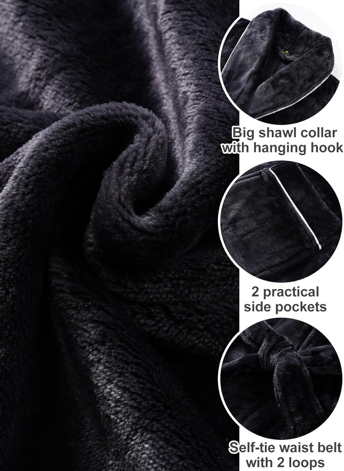 imageFlygo Long Robes for Women Plush Fleece Bathrobes Warm Winter Flannel Fluffy Bath Robe Sleepwear Housecoat Full LengthBlack