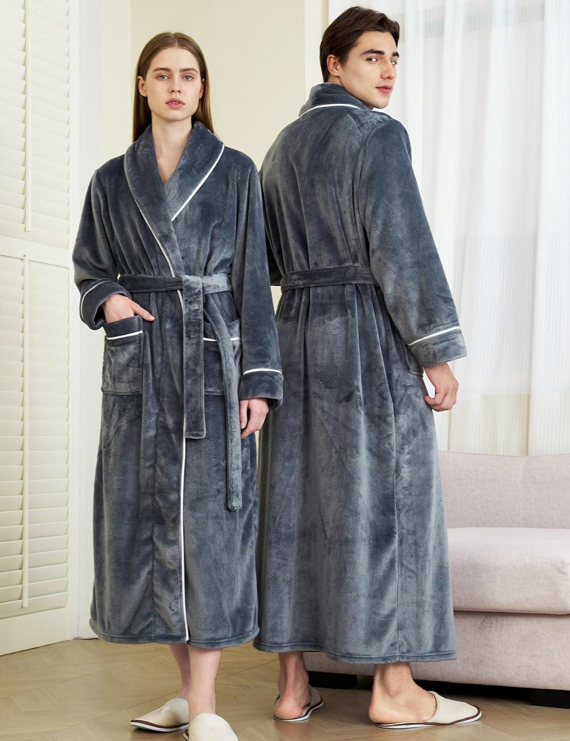 imageFlygo Long Robes for Women Plush Fleece Bathrobes Warm Winter Flannel Fluffy Bath Robe Sleepwear Housecoat Full LengthGrey