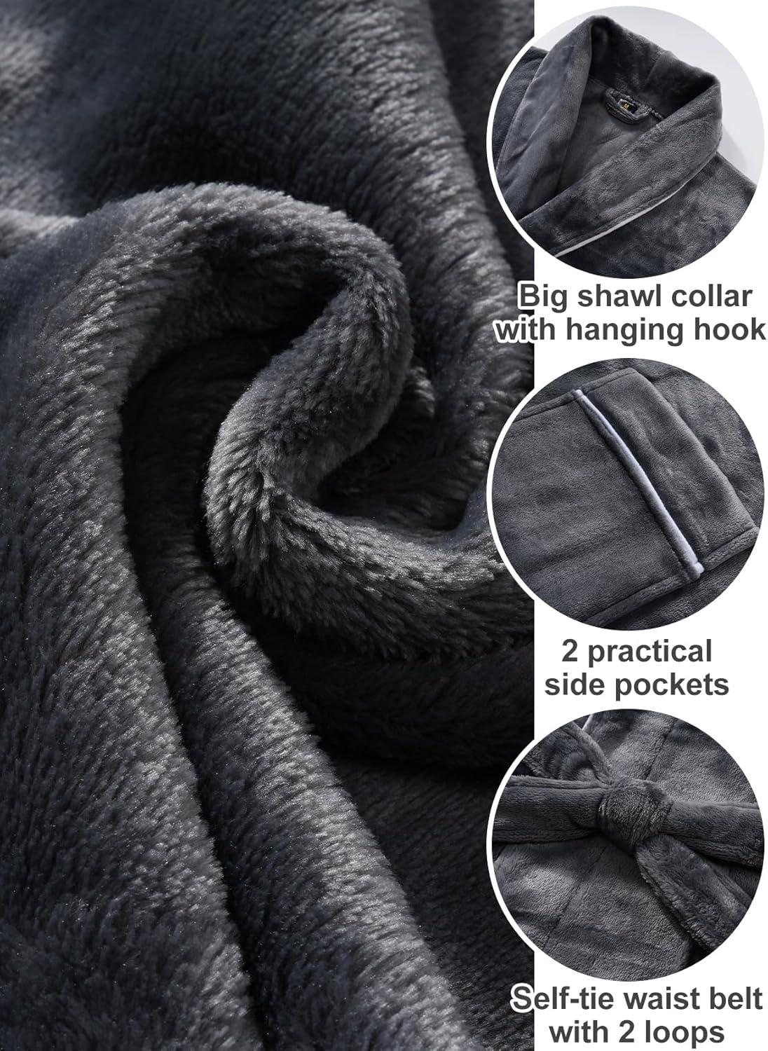 imageFlygo Long Robes for Women Plush Fleece Bathrobes Warm Winter Flannel Fluffy Bath Robe Sleepwear Housecoat Full LengthGrey