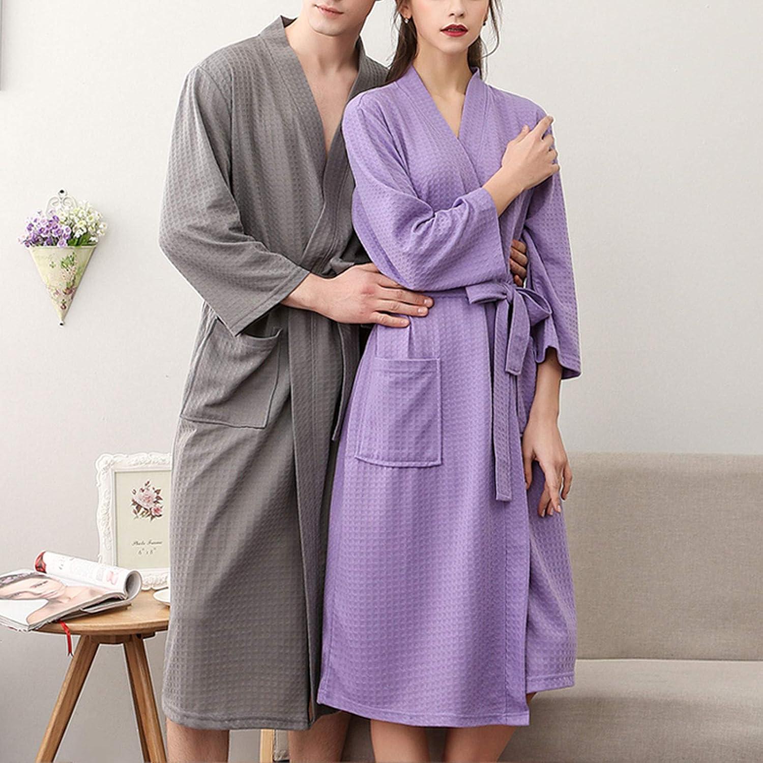 imageFlygo Mens Lightweight Waffle Weave Bathrobes SleepwearWhite