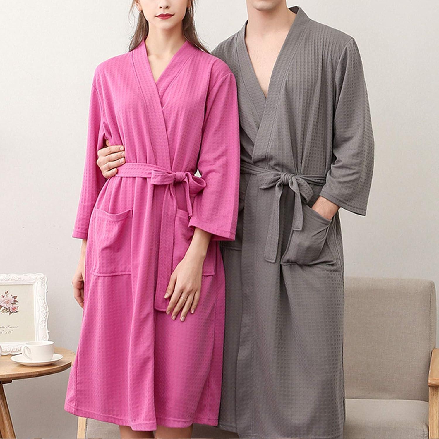 imageFlygo Mens Lightweight Waffle Weave Bathrobes SleepwearWhite