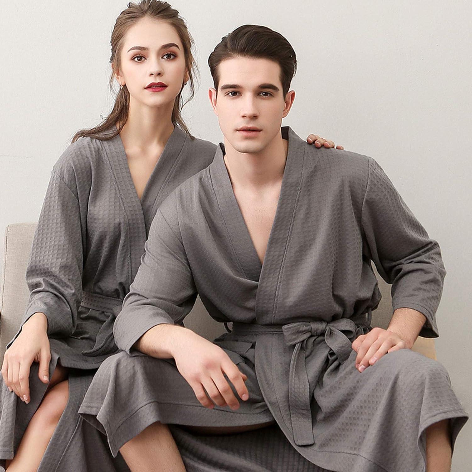 imageFlygo Mens Lightweight Waffle Weave Bathrobes SleepwearWhite