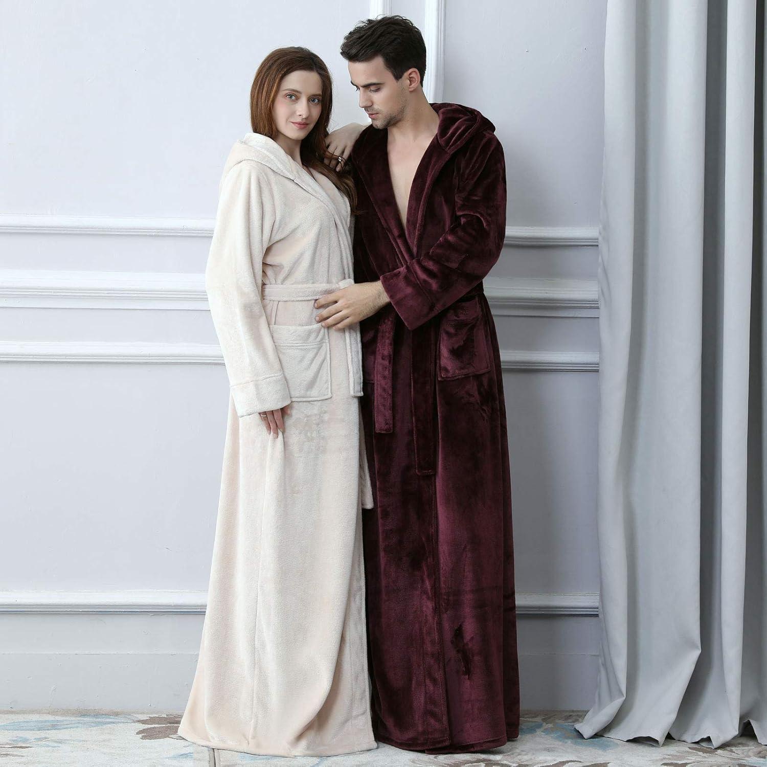 imageFlygo Mens Plush Fleece Robe with Shawl Collar Soft Warm Lightweight Hooded Spa Bath RobeWine Red
