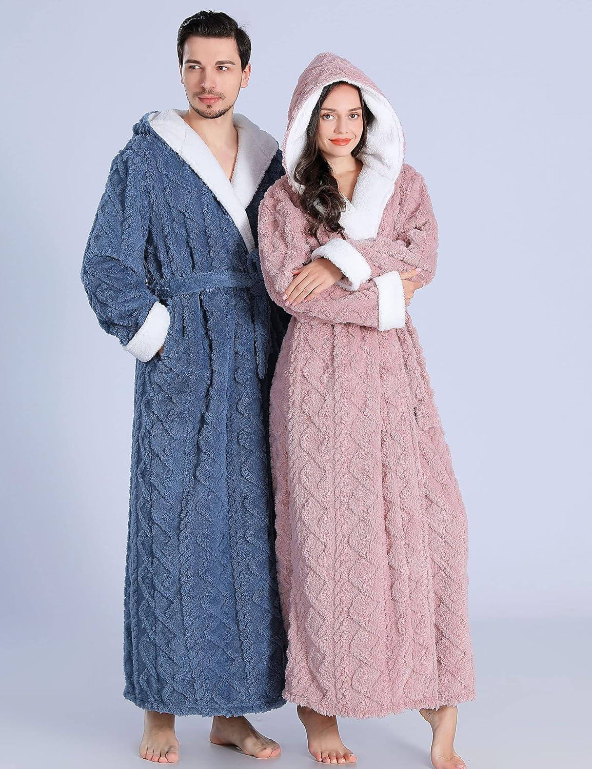 imageFlygo Plush Fleece Robe for Women Soft Warm Full Length Long Hooded Bathrobe with Hood Luxury Warm HousecoatsPinkM