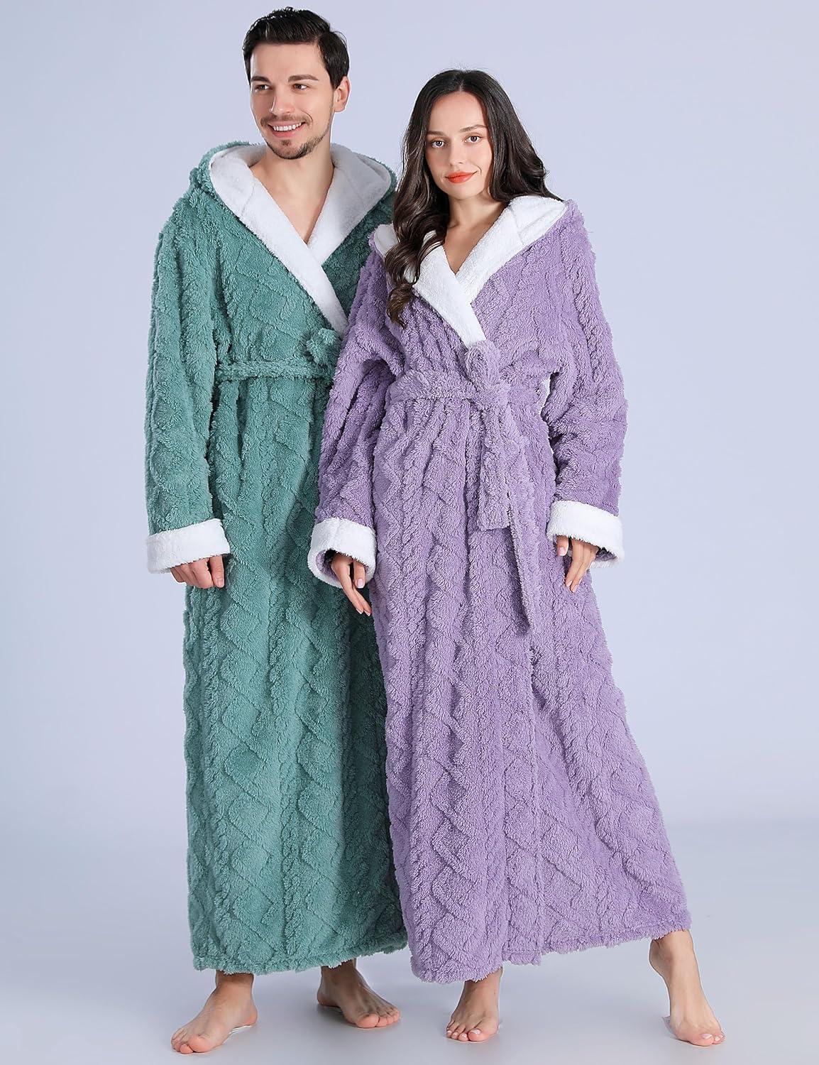 imageFlygo Plush Fleece Robe for Women Soft Warm Full Length Long Hooded Bathrobe with Hood Luxury Warm HousecoatsPurple