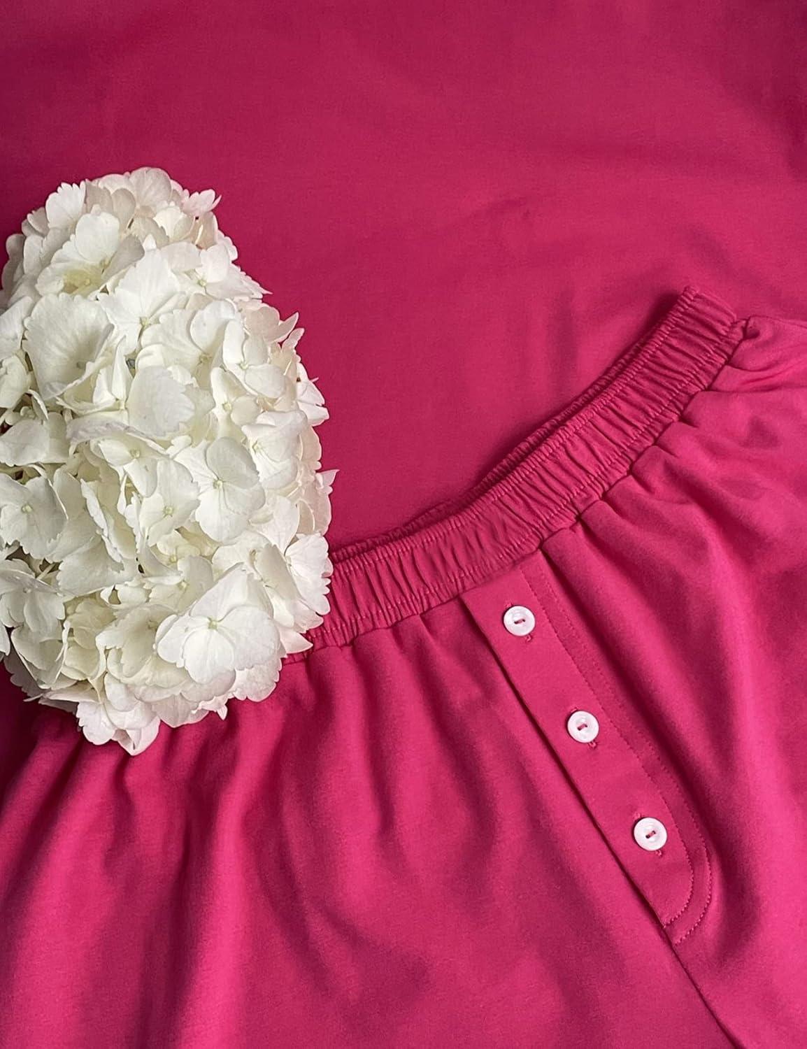 imageFlygo Women 2 Piece Outfits Crew Neck Tank Top Elastic Shorts Pajama SetsFuchsia