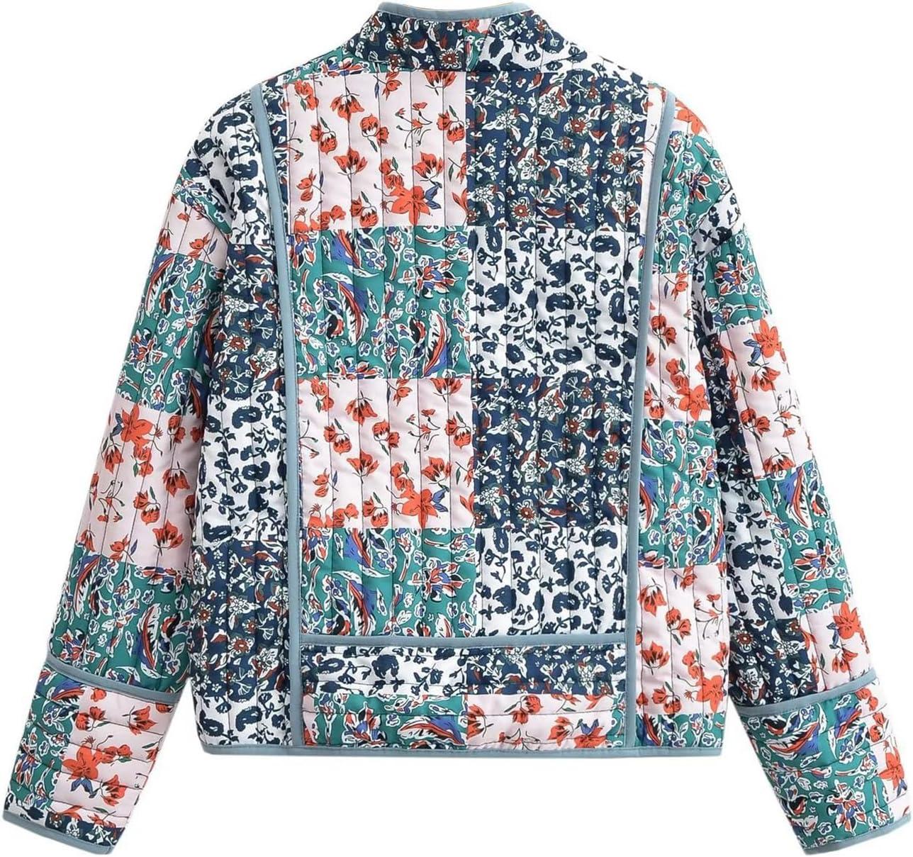 imageFlygo Women Cropped Puffer Jacket Cardigan Floral Printed Quilted Coats Lightweight Open Front Crop Padded Down Jackets02 Blue