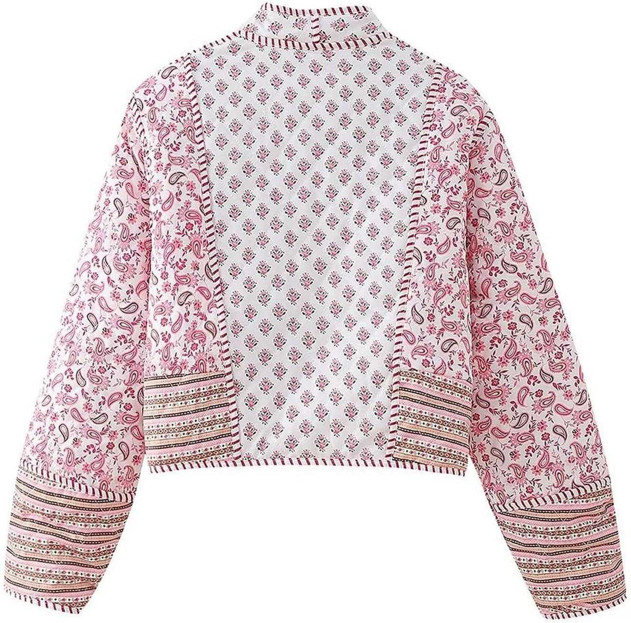 imageFlygo Women Cropped Puffer Jacket Cardigan Floral Printed Quilted Coats Lightweight Open Front Crop Padded Down Jackets03 Pink