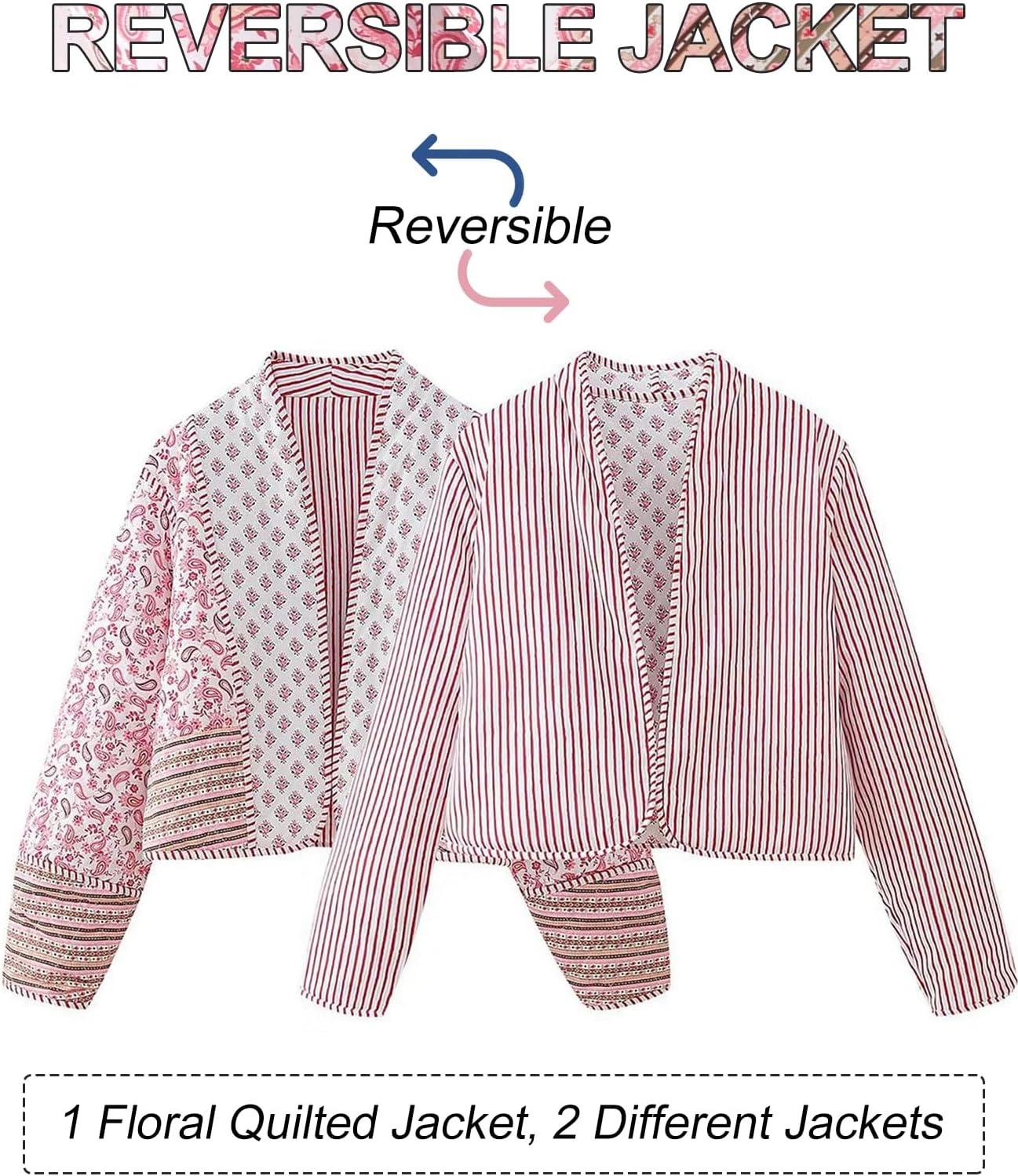 imageFlygo Women Cropped Puffer Jacket Cardigan Floral Printed Quilted Coats Lightweight Open Front Crop Padded Down Jackets03 Pink