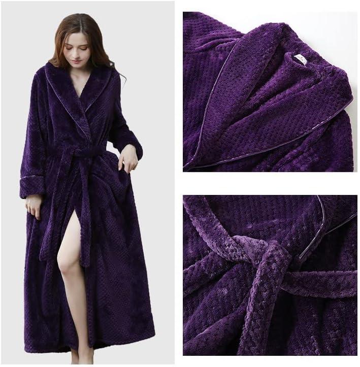 imageFlygo Women Fleece Long Robe Plush Long Bathrobes Soft Warm Sleepwear Pjs Loungewear with PocketsPurpleM